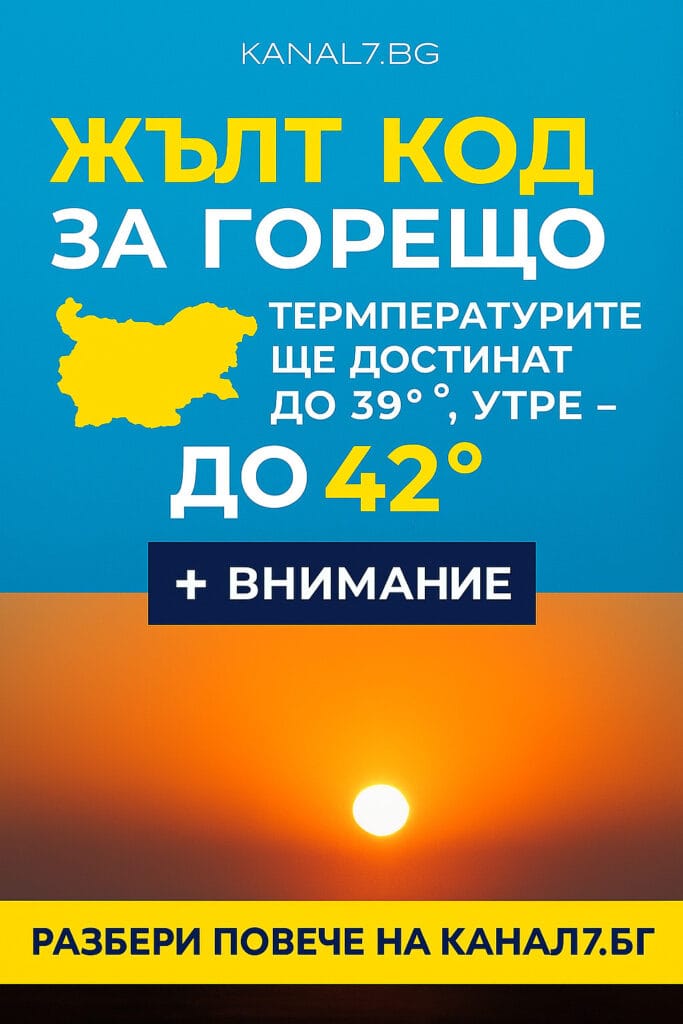 Банер опасно време жълт код за горещо време в България