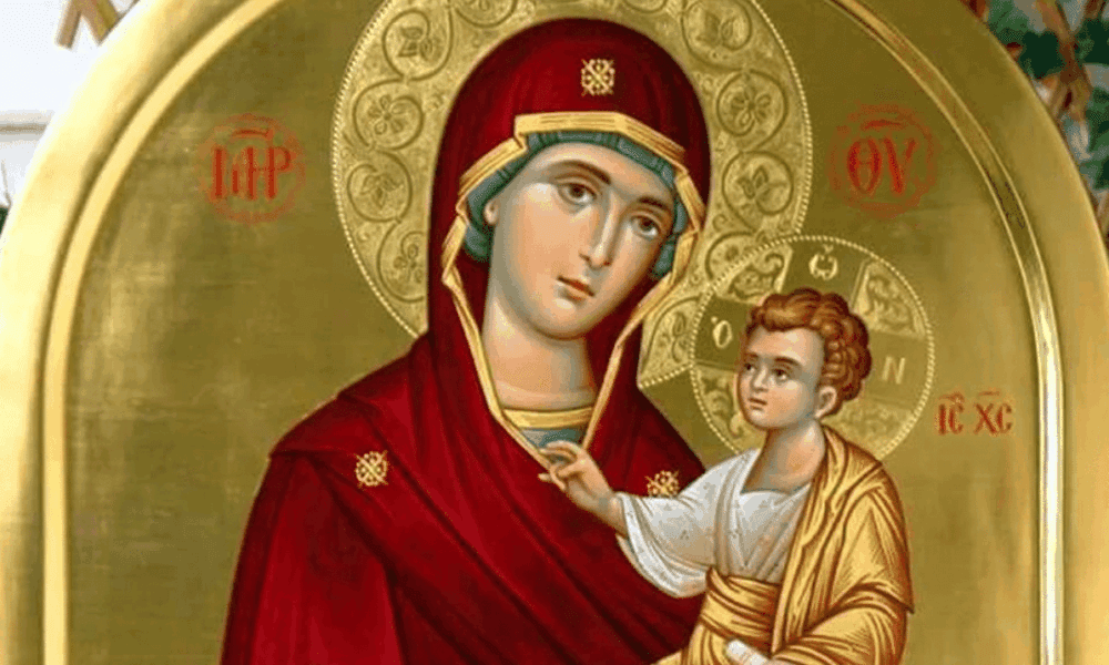 Икона на Успение Богородично с ангели и апостоли