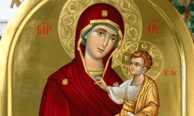 Икона на Успение Богородично с ангели и апостоли