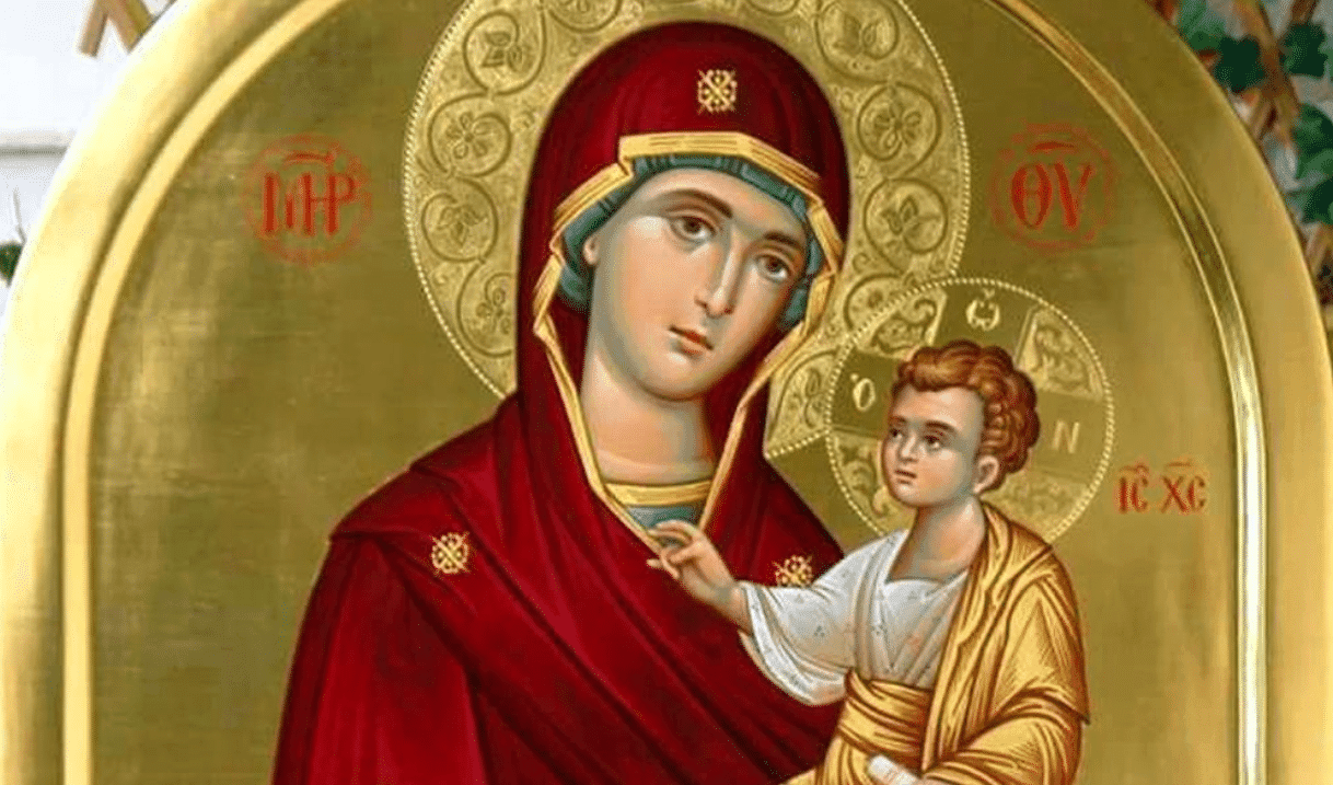 Икона на Успение Богородично с ангели и апостоли