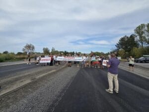 Географска карта на Плевен с маркирани блокирани точки по време на протест срещу безводието – с. Ясен, с. Бохот, с. Гривица и ул. „Димитър Константинов“