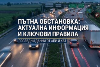 Натоварен трафик в страната по автомагистрала с ТОЛ рамки и автомобили