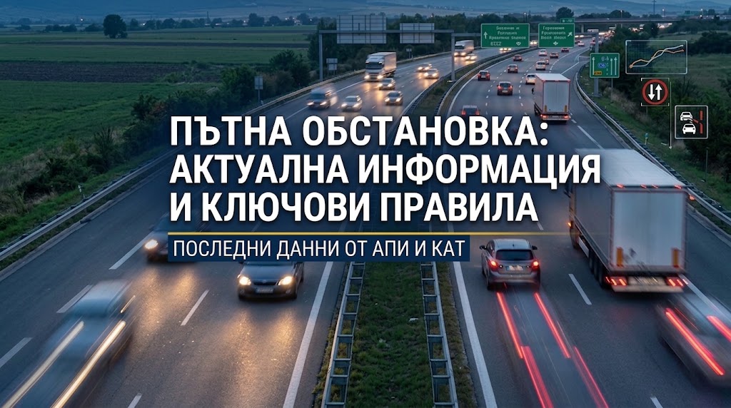 Натоварен трафик в страната по автомагистрала с ТОЛ рамки и автомобили