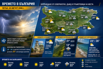 Времето на 28 август 2026 г. – захлаждане, дъжд и гръмотевици в България