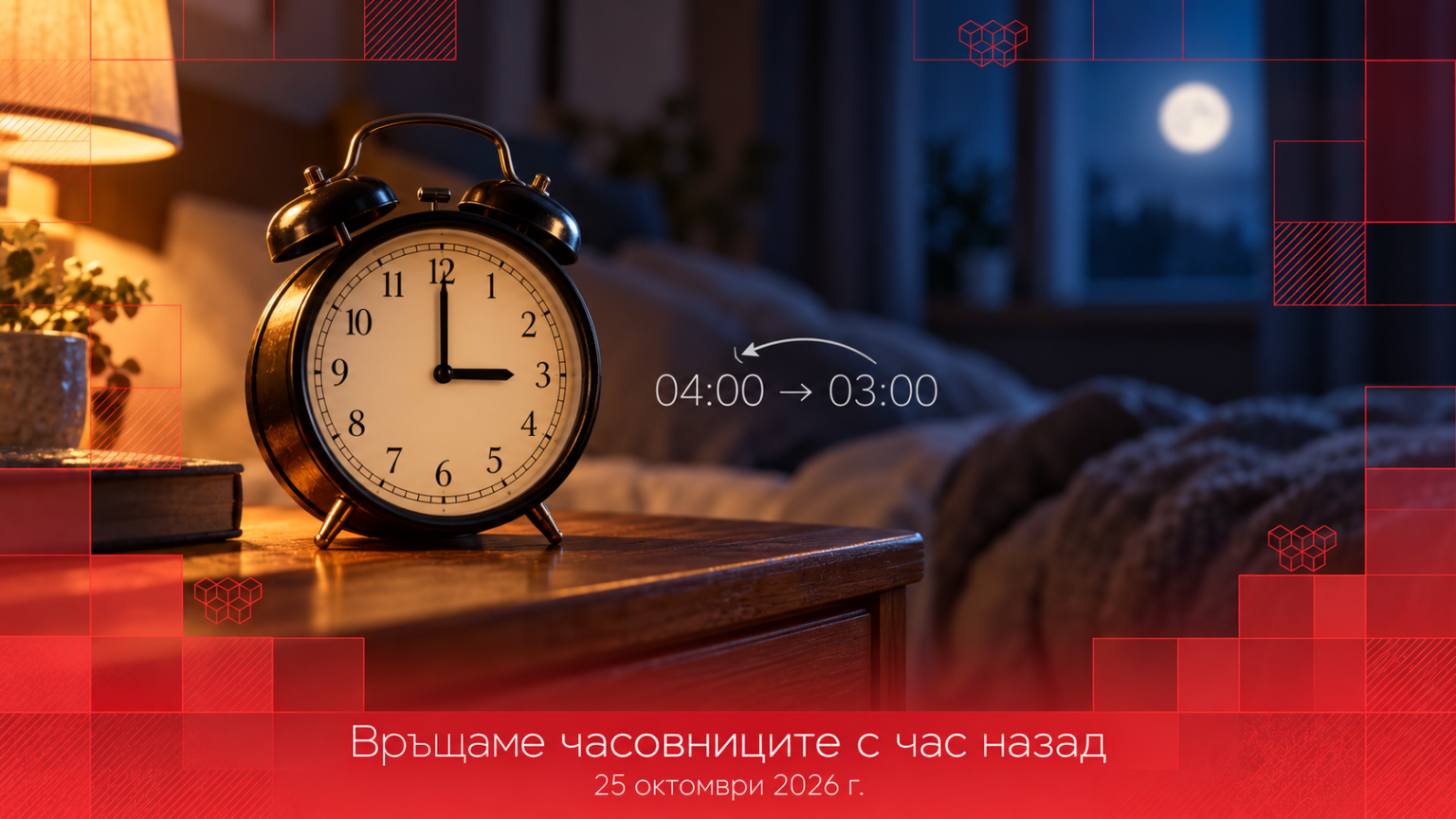Връщане на часовника от 04:00 на 03:00 часа при преминаването към зимно часово време